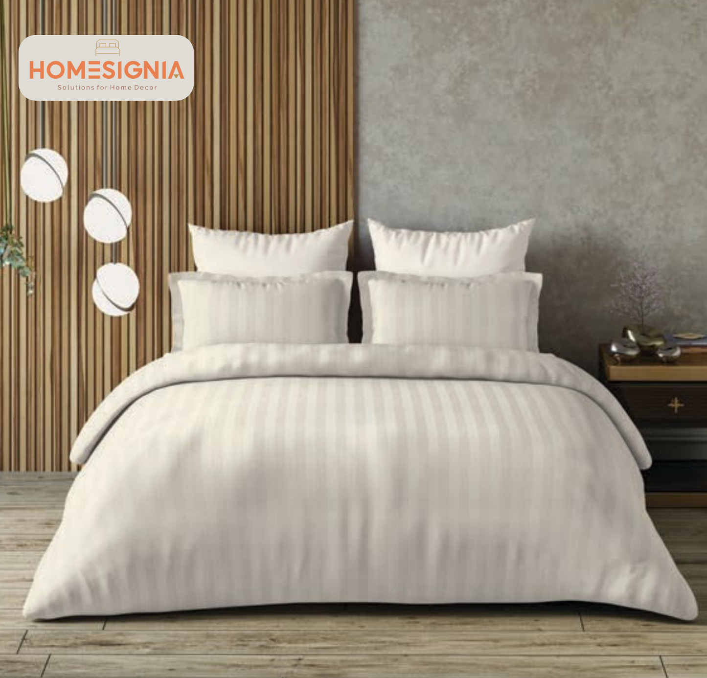 300 TC 100% Cotton White Satin Stripe King Bedsheet with 2 Pillow covers - Homesignia