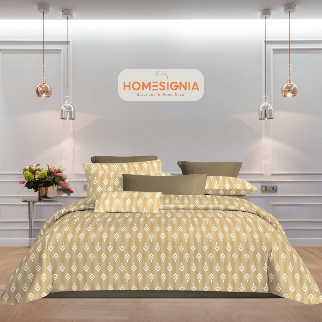 100% Cotton Beige Patterned Elastic King Size Bedsheet - Homesignia