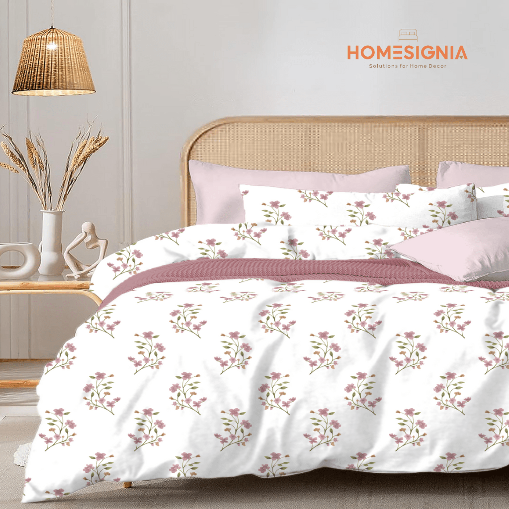100% Cotton Blush Pink Bloom Elastic King Size Bedsheet - Homesignia