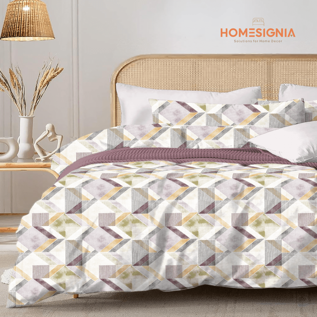 100% Cotton Geometric Elegance Multi-Color Fitted Elastic Bedsheet - Homesignia