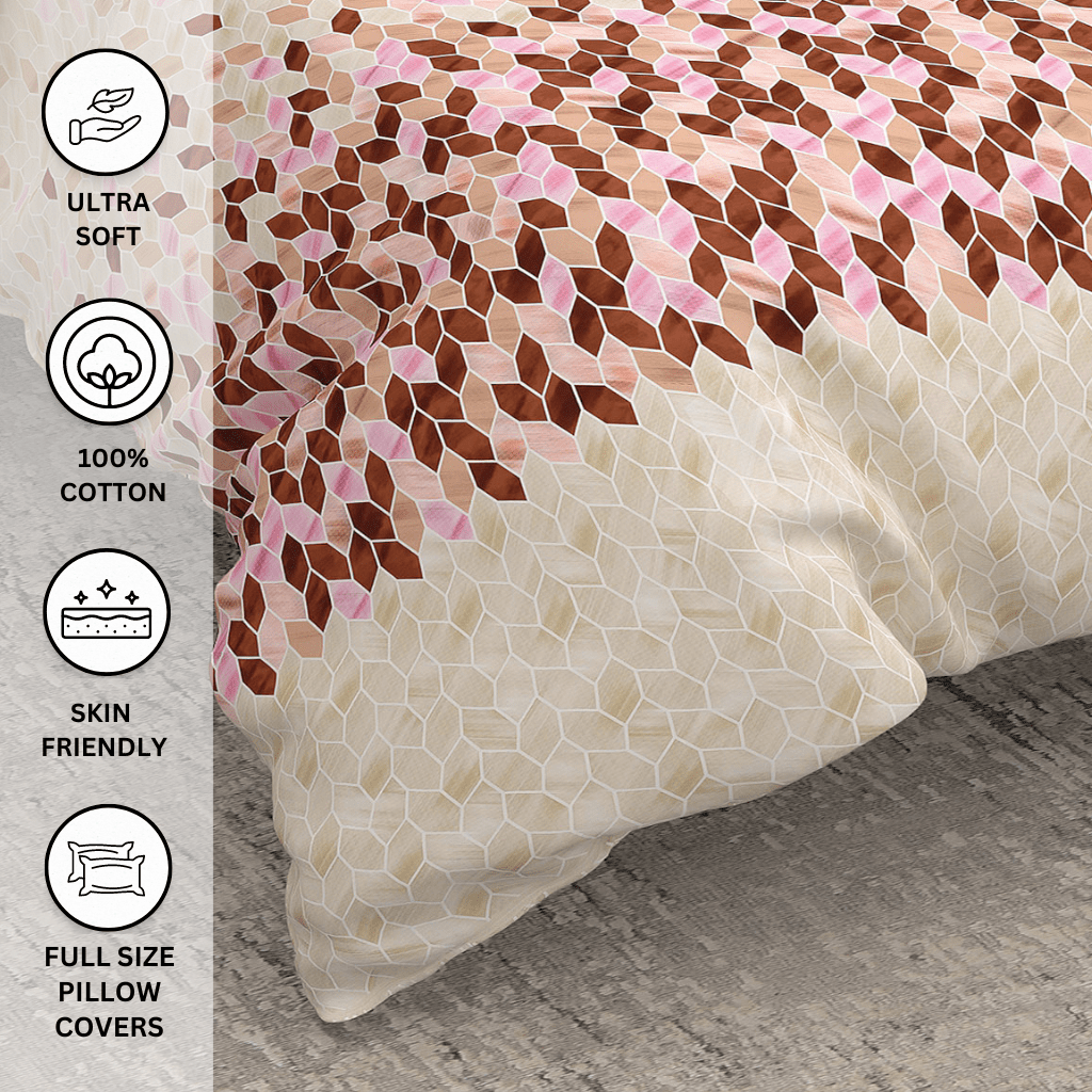 100% Cotton Luxury Beige & Brown King Size Bedsheet Set - Homesignia