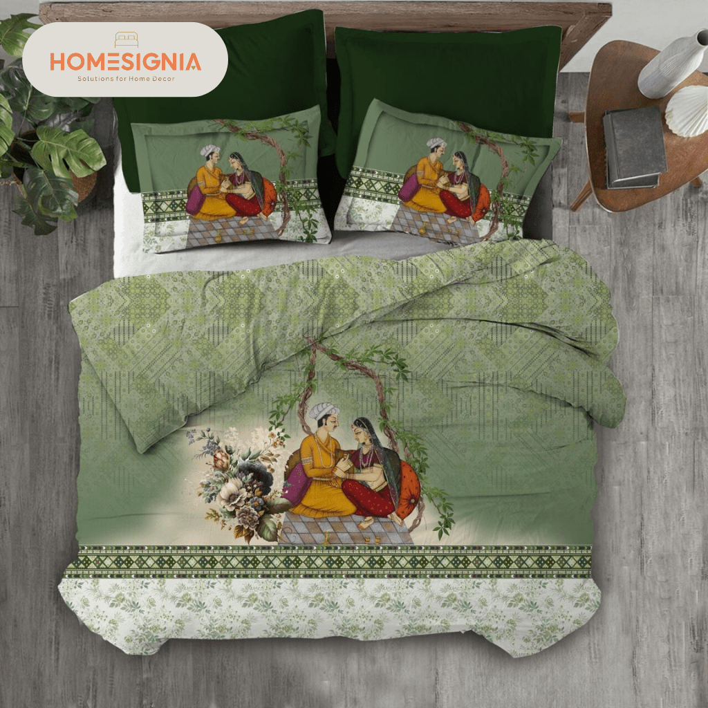 100% Cotton Mughal Garden Lovers 3D Bedsheet - Homesignia