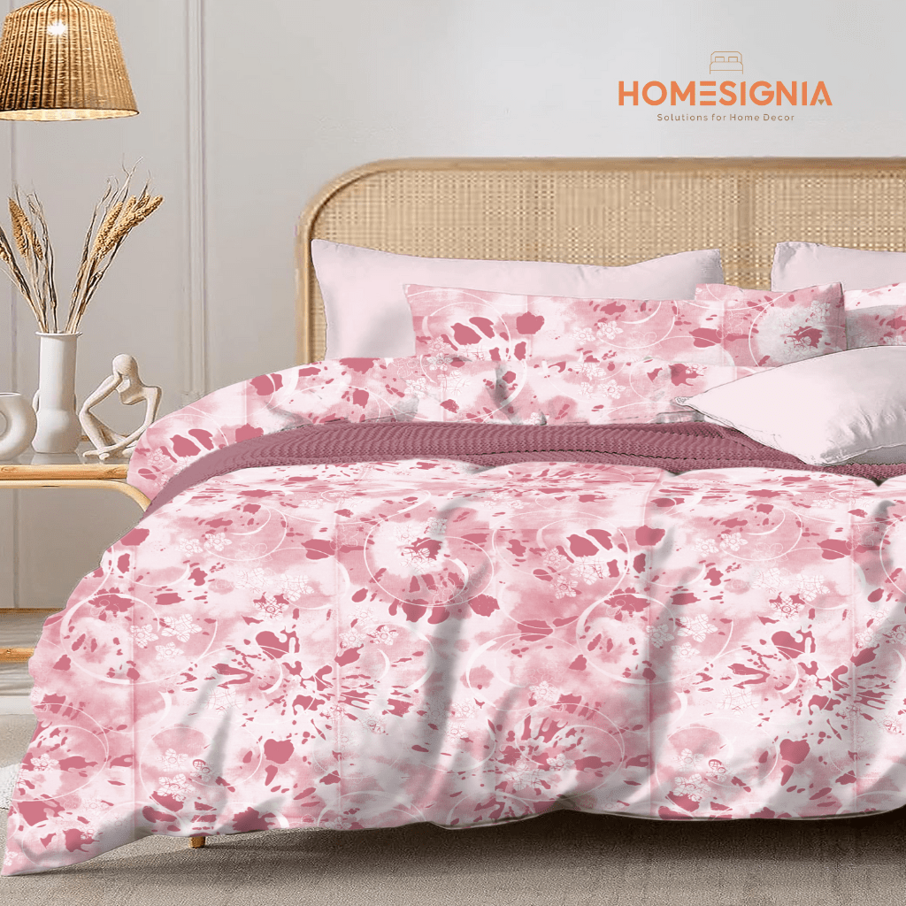 100% Cotton Pink Splash Design Fitted King Size Bedsheet - Homesignia