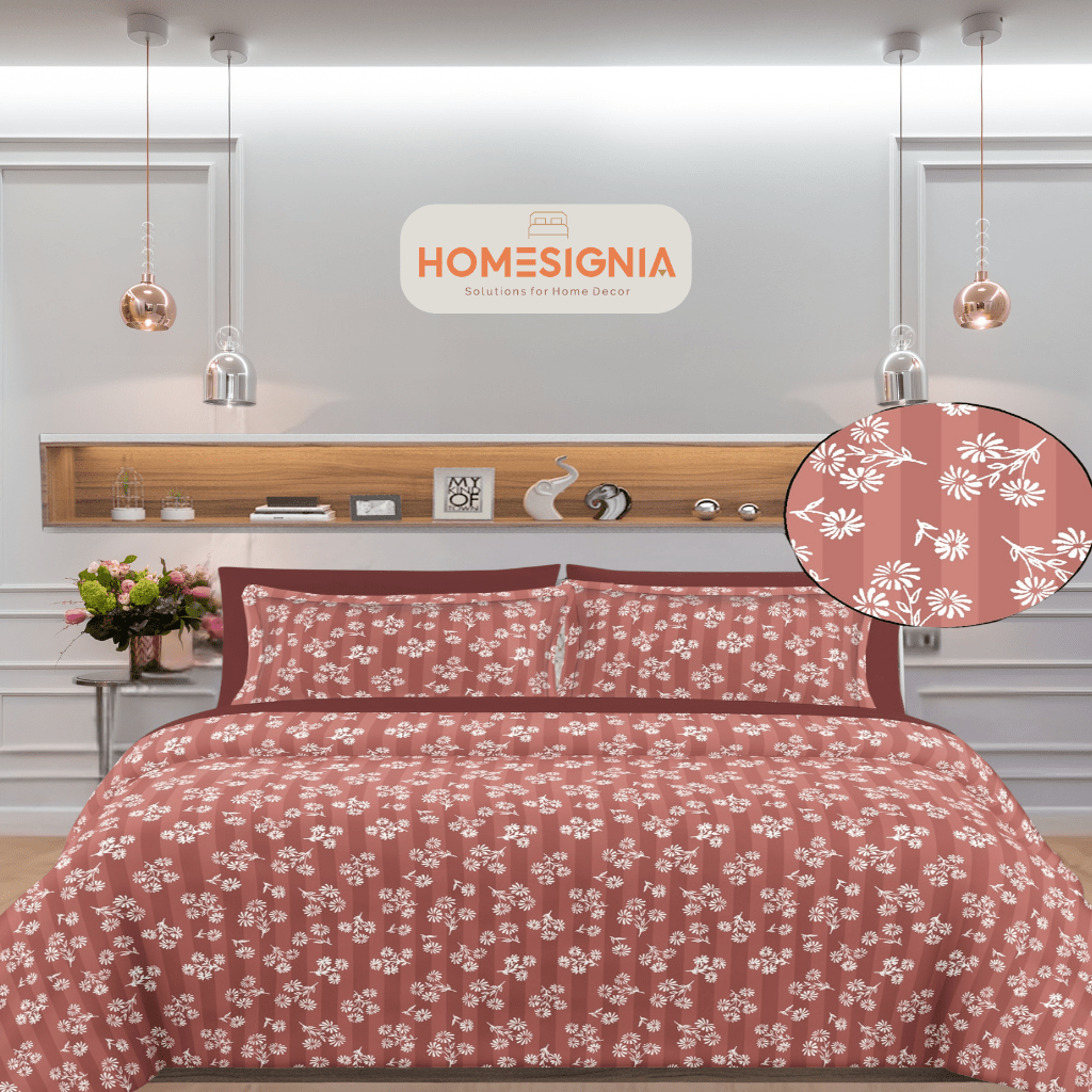 100% Cotton Red Floral Fitted King Size Bedsheet - Homesignia