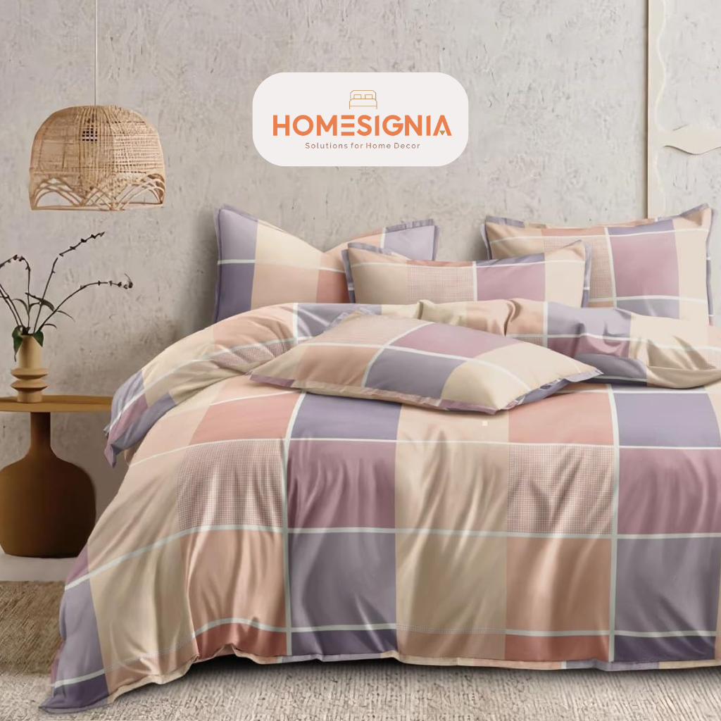 Soft Pastel Checkered Cotton Blend Super King Bedsheet - Homesignia