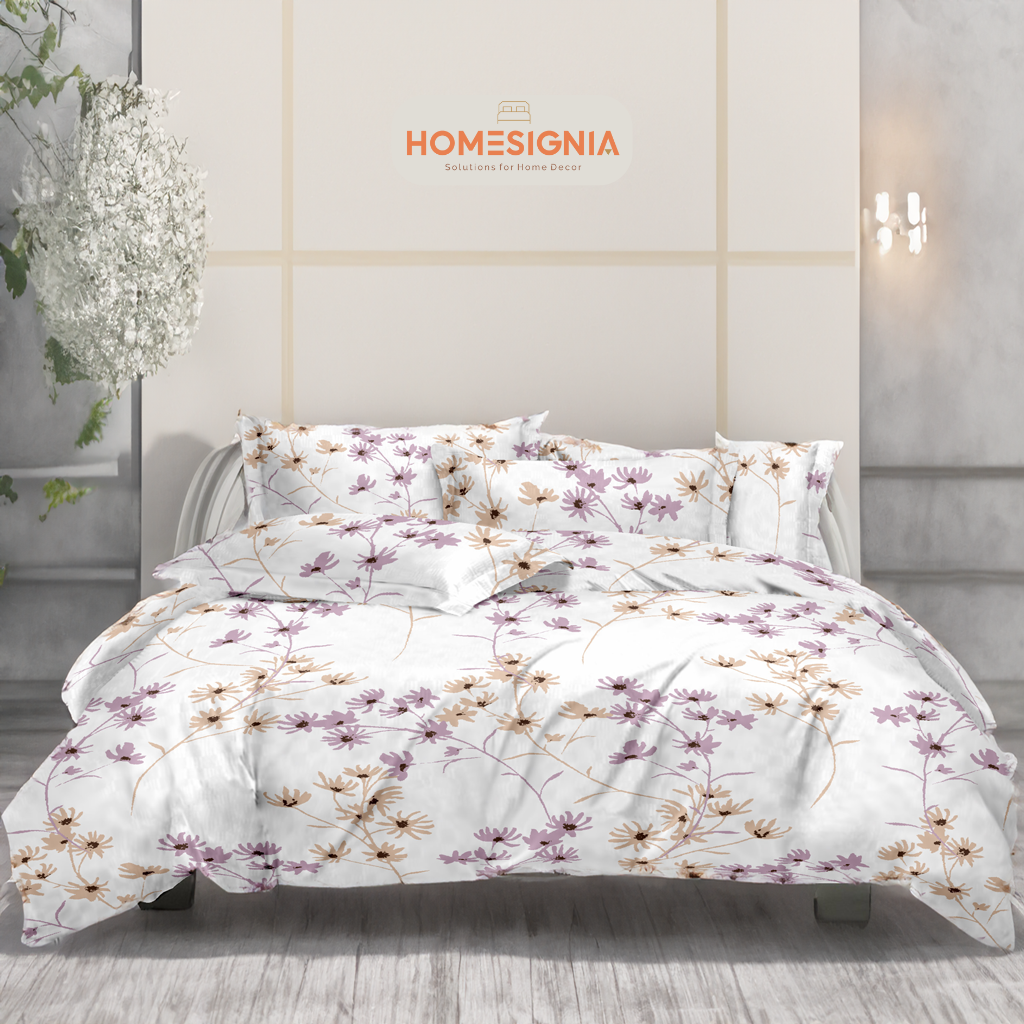 260 TC Lavender Bloom Floral King Size Bedsheet with 2 Pillow Covers - Homesignia