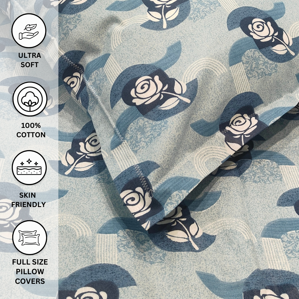 Stylish Blue Cotton Double Bedsheet with 2 Pillow covers - Homesignia