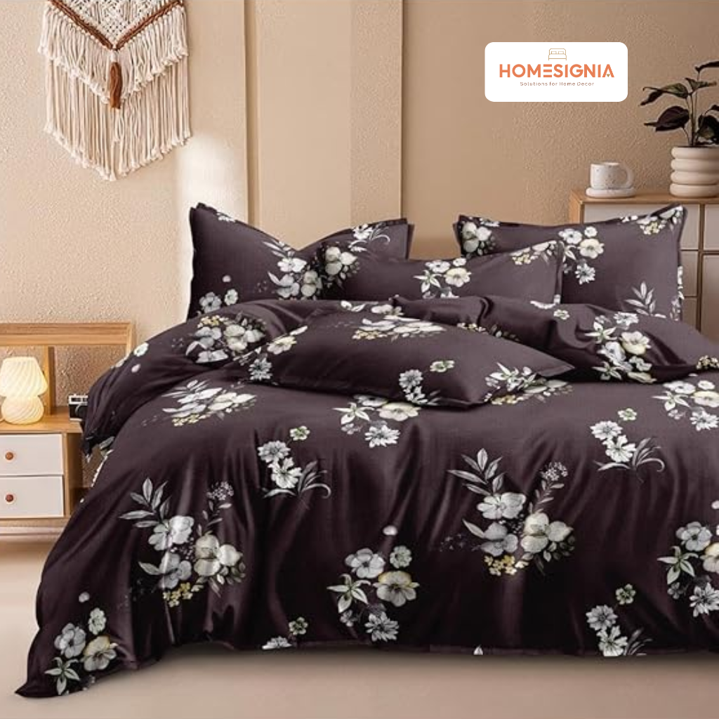 Nocturne Bloom Glace Queen Bedsheet with 2 Pillow Covers - Homesignia