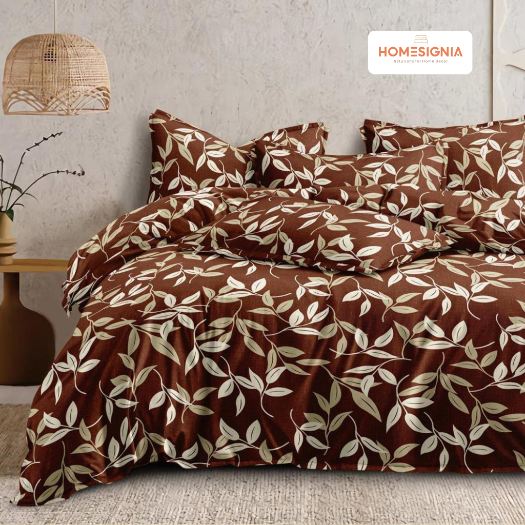 Earthen Leaf Queen Bedsheet with 2 Pillow Covers - Homesignia