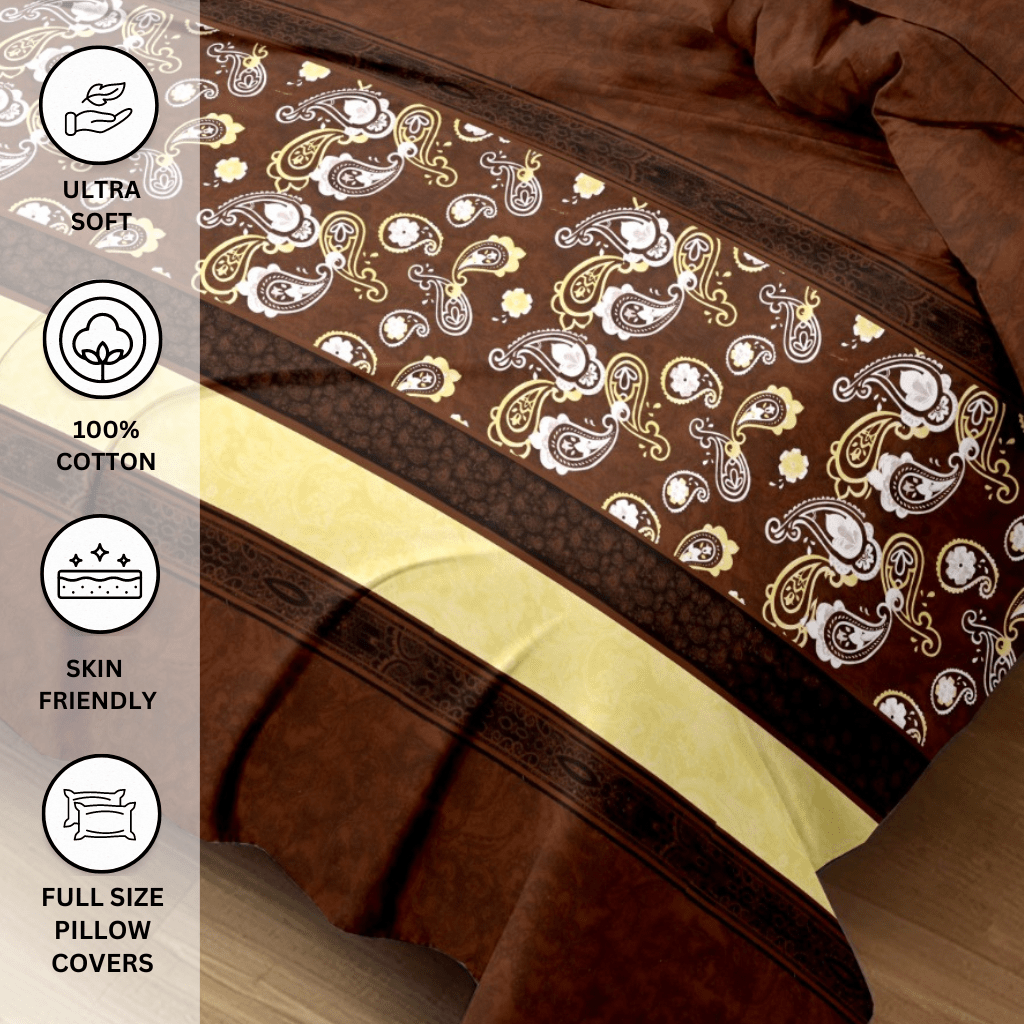 210 TC Luxury Brown Flat King Size Bedsheet with 2 Pillow Covers | 100% Cotton - Homesignia