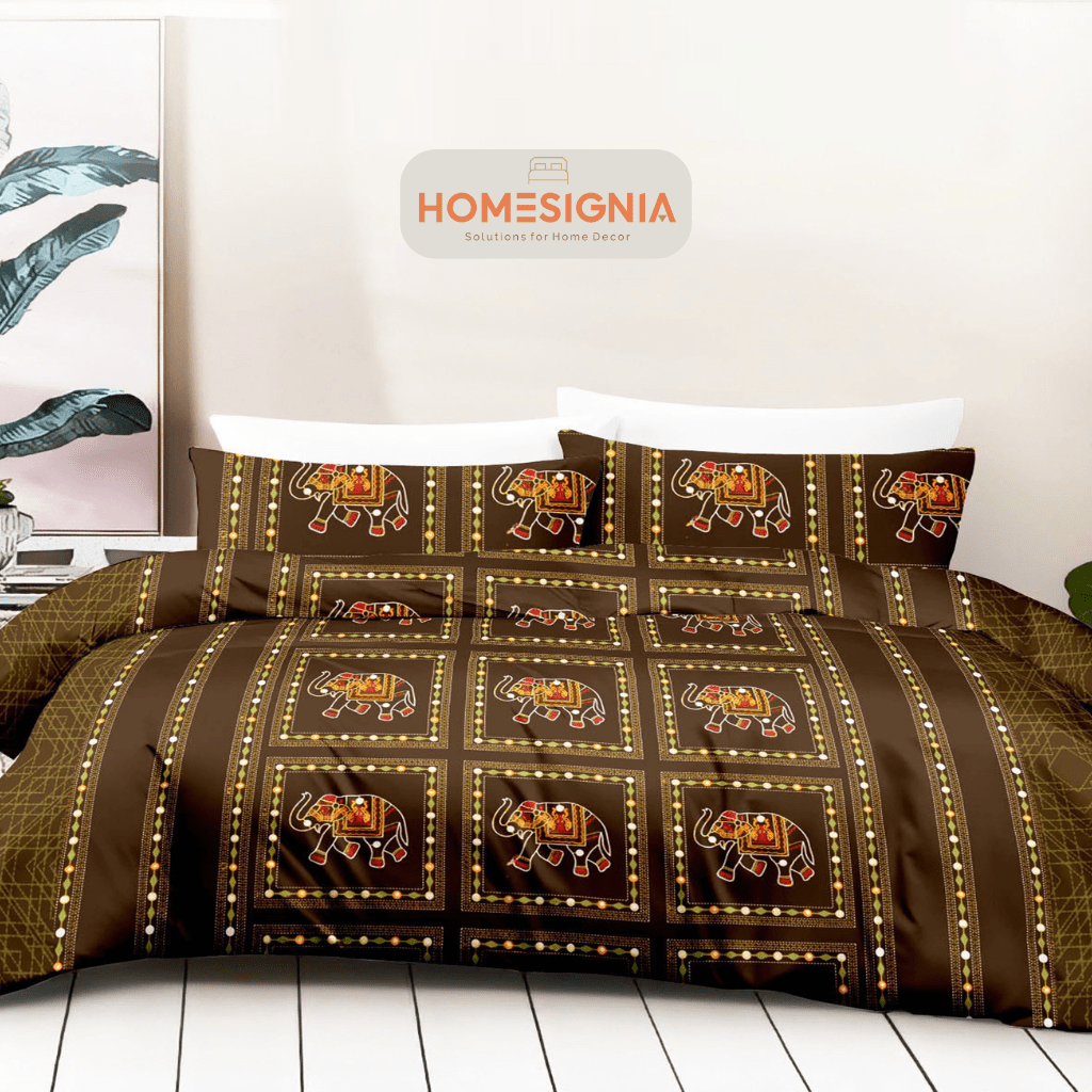 210 TC Traditional Dark Green Elephant Block Print King Size Bedsheet - Homesignia