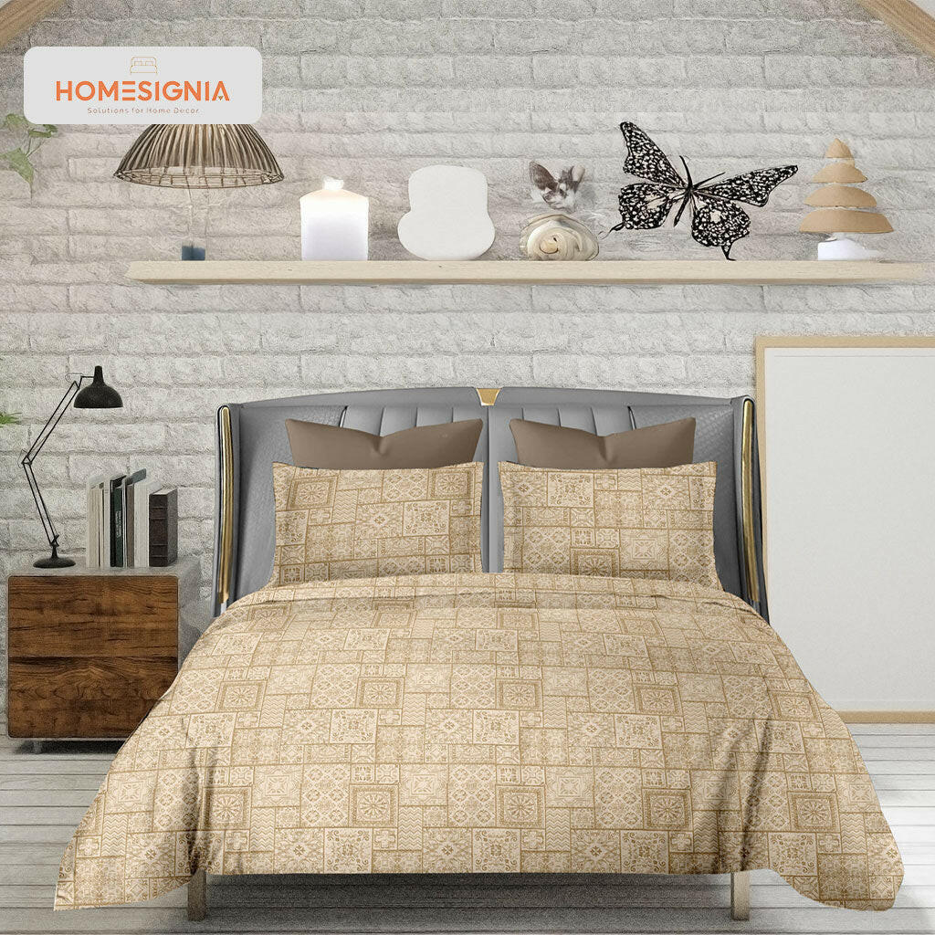 Classic Beige Patterned King Size Bedsheet with Pillow Covers - Homesignia