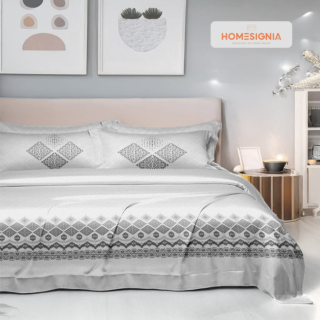 Luxury Beige & Black Cotton Bedsheet Set - Homesignia