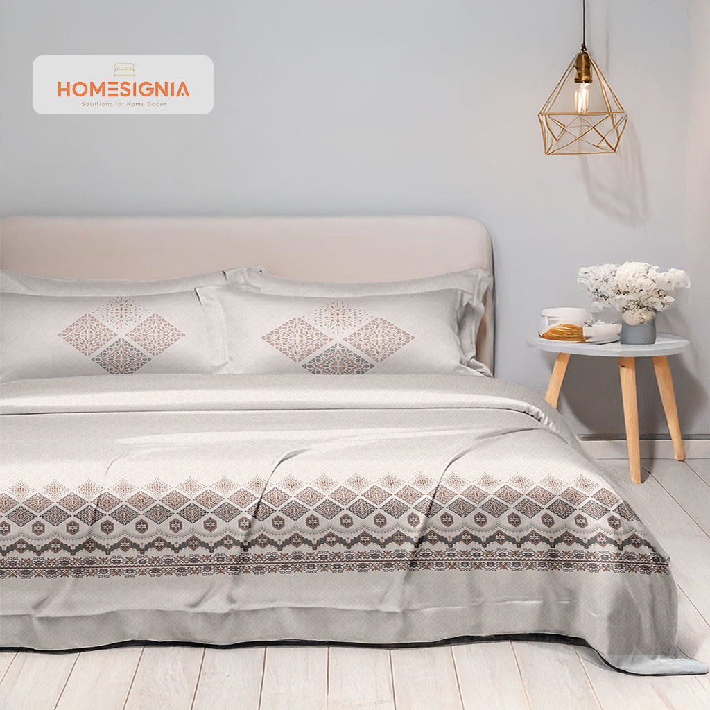 Premium King Size Brown Bedsheet with Geometric Design - Homesignia