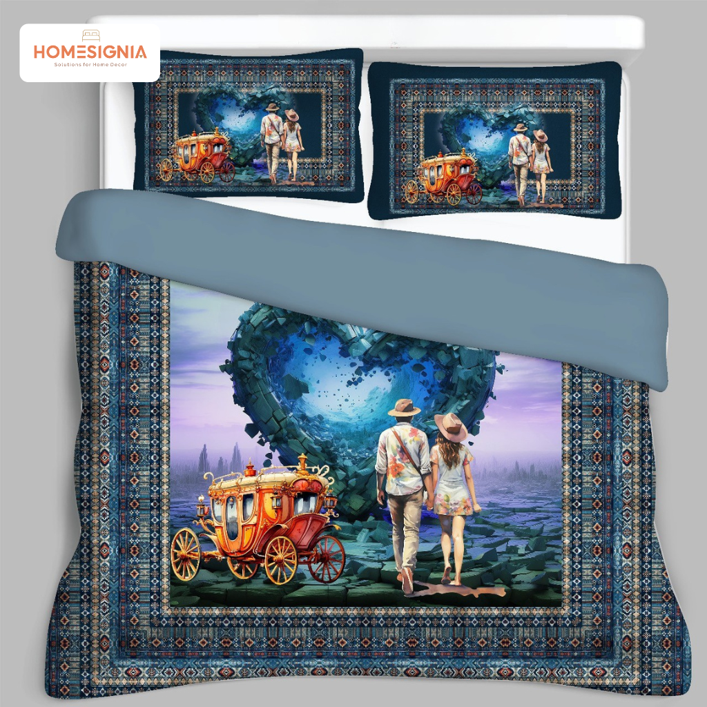 300 TC Blue Romantic Couple Digital Bedsheet - Homesignia