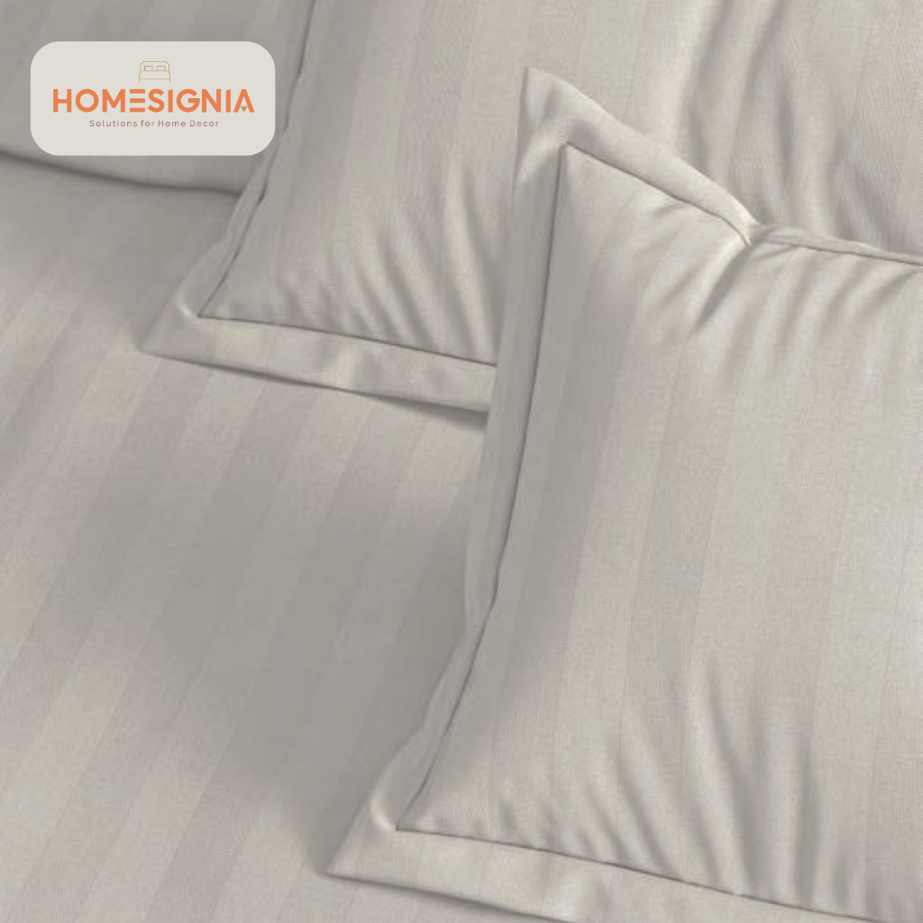 300 TC 100% Cotton White Satin Stripe King Bedsheet with 2 Pillow covers - Homesignia
