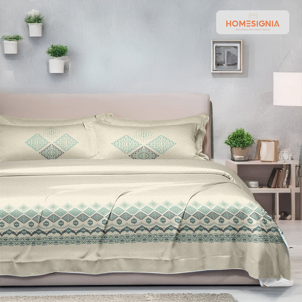 Premium King Size Green Bedsheet with Geometric Design - Homesignia