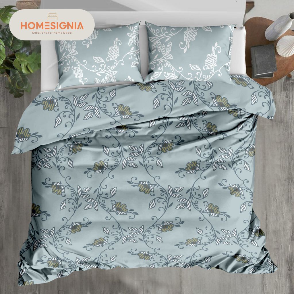 Calm Sky Floral King Size Bedsheet with 2 Pillow Covers - Homesignia