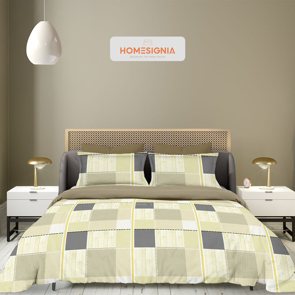 Pastel Yellow & Grey King Size Bedsheet - Homesignia