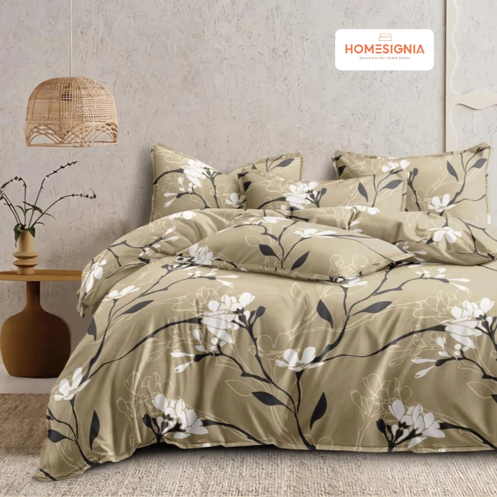 Golden Beige Double Bedsheet with 2 Pillow Covers - Homesignia