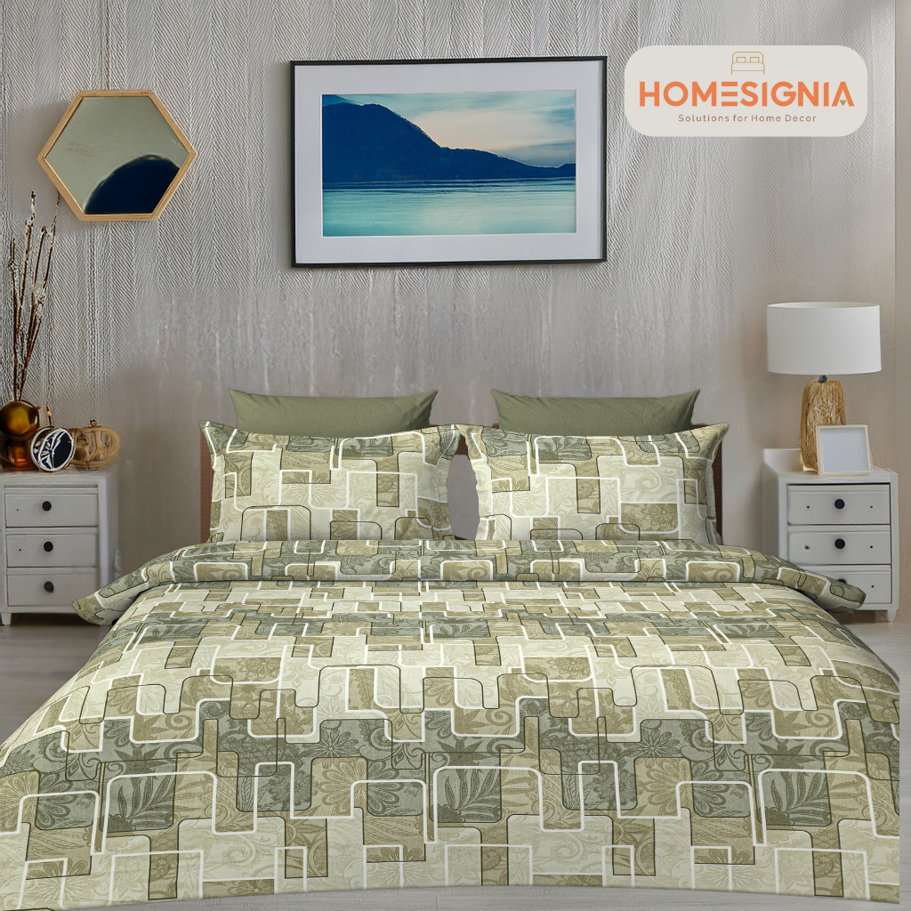 284 TC Green Pattern King Size Bedsheet wth 2 Pillow covers - Homesignia
