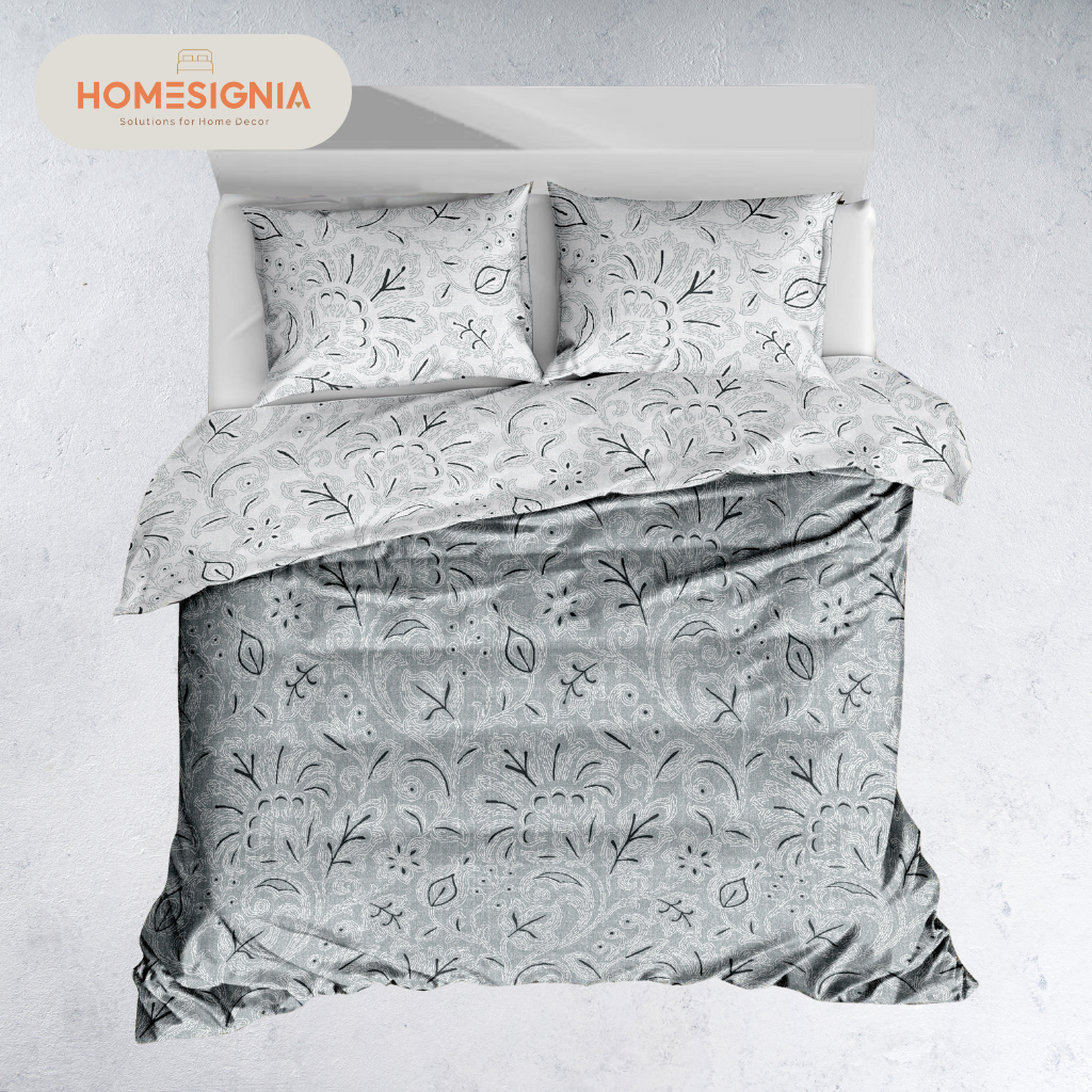Elegant Silver Bloom King Size Bedsheet with Pillow Covers - Homesignia