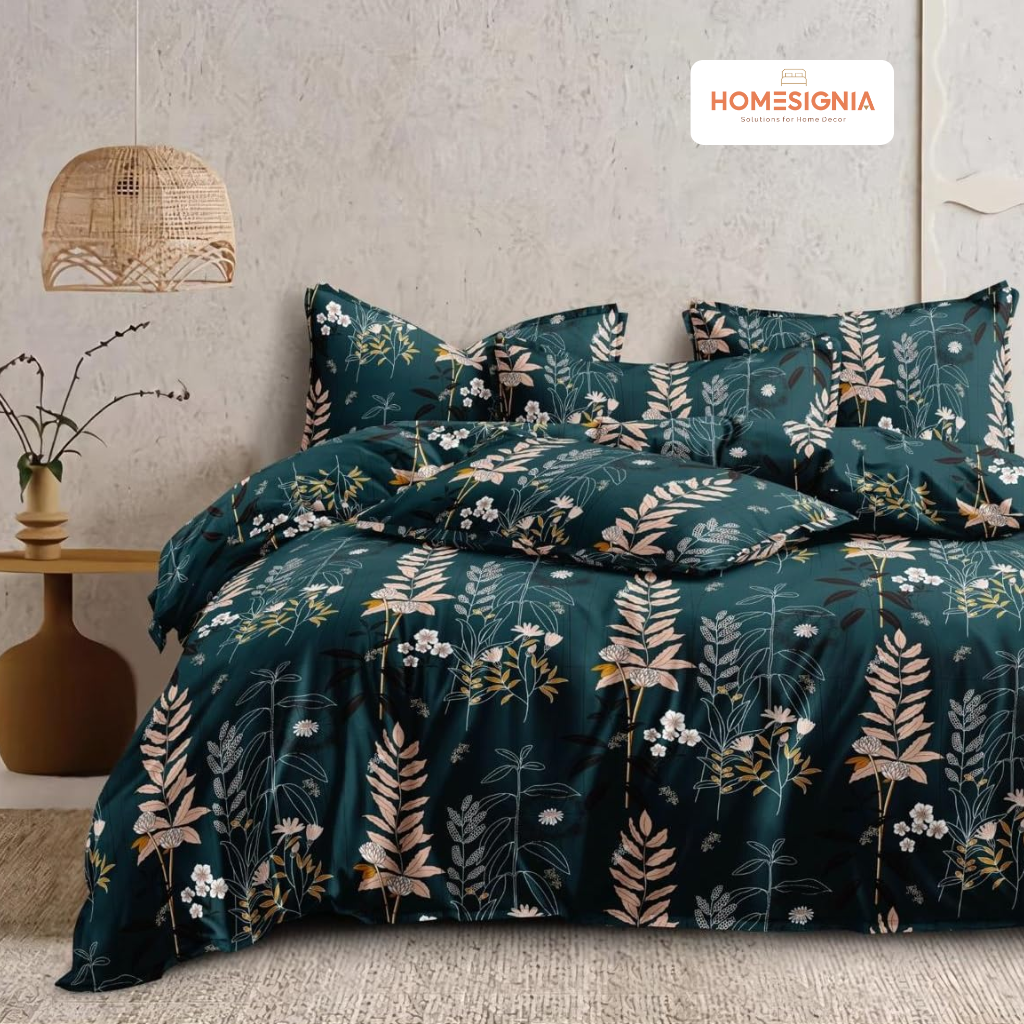 Midnight Bloom Floral Double Bedsheet with 2 Pillow Covers - Homesignia