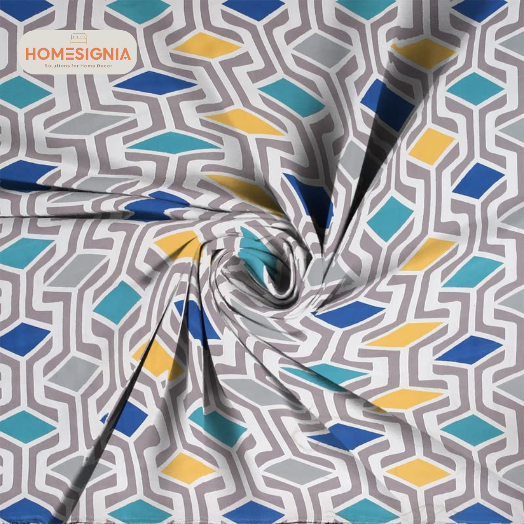 Elastic Multicolor Geometric Cotton Blend King Size Bedsheet - Homesignia