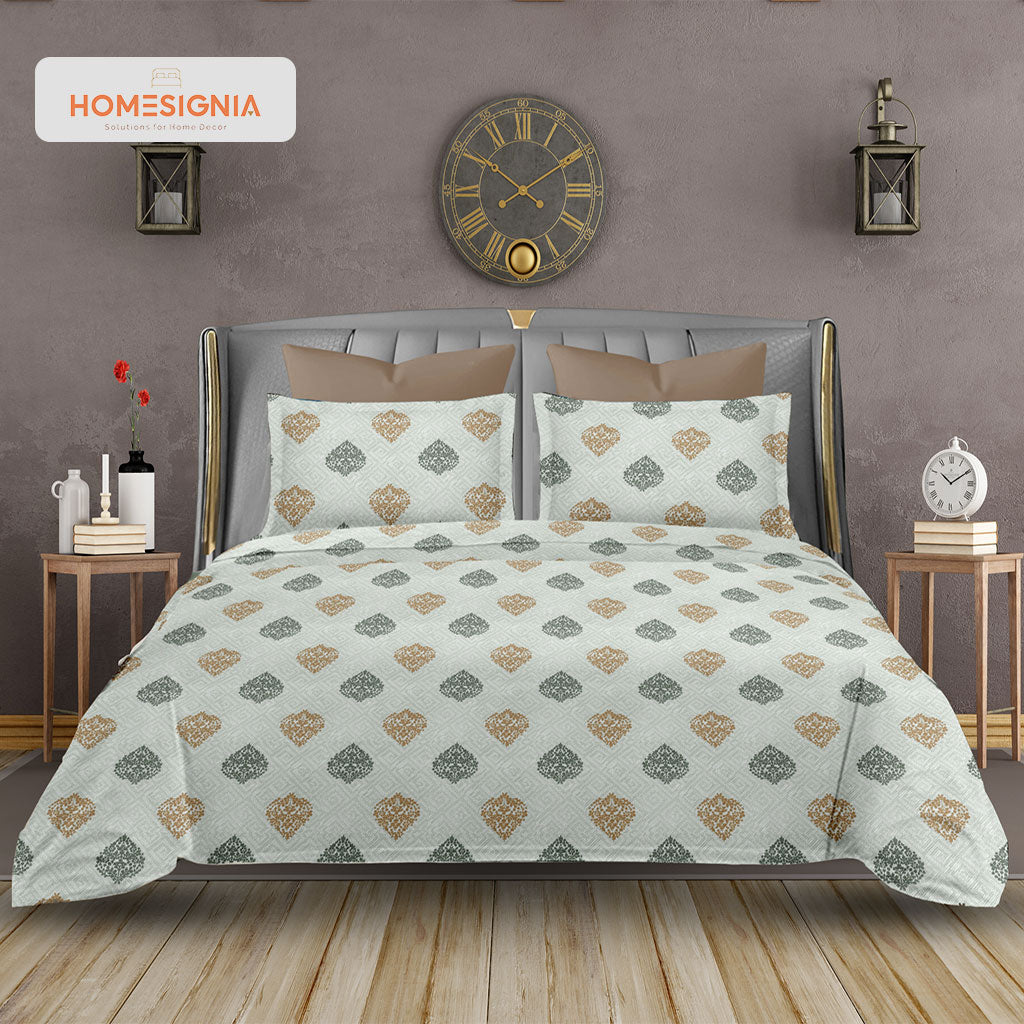 Green & Brown Printed King Size Bedsheet Set - Homesignia