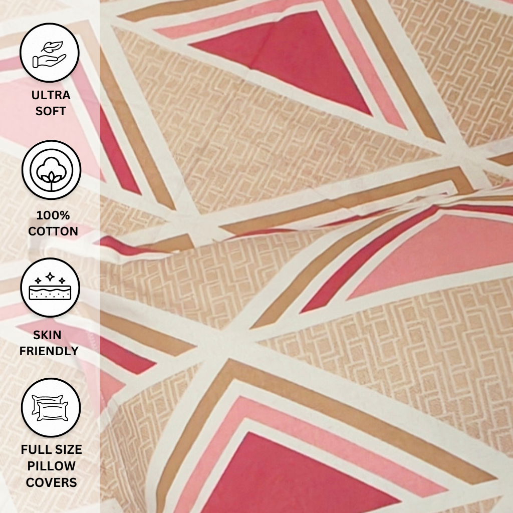 Vibrant Geometry Cotton Double Bedsheet with 2 Pillow Covers - Homesignia