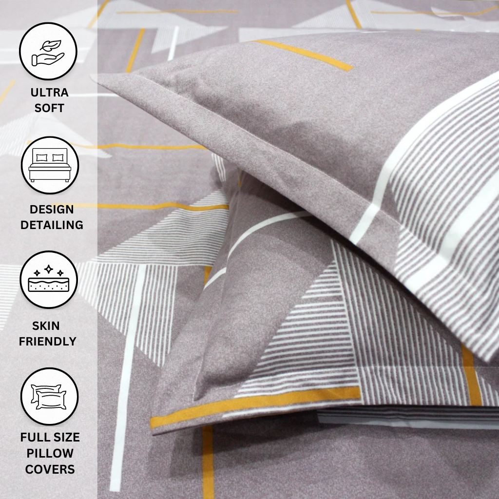 Elastic Brown Abstract King Size Bedsheet with 2 Pillow covers - Homesignia