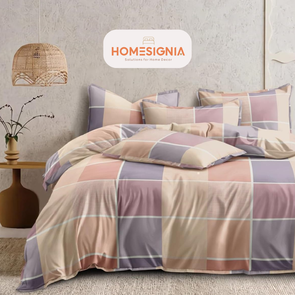 Soft Pastel Checkered Cotton Blend Super King Bedsheet