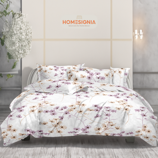 260 TC Lavender Bloom Floral King Size Bedsheet with 2 Pillow Covers