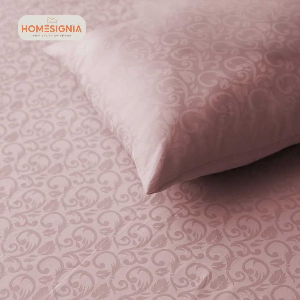 Soft Coral Light Pink Jacquard Floral Patterned King Size Bedsheet