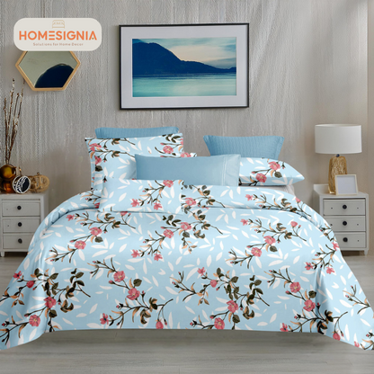 280 TC Light Blue Floral King Size Bedsheet Set