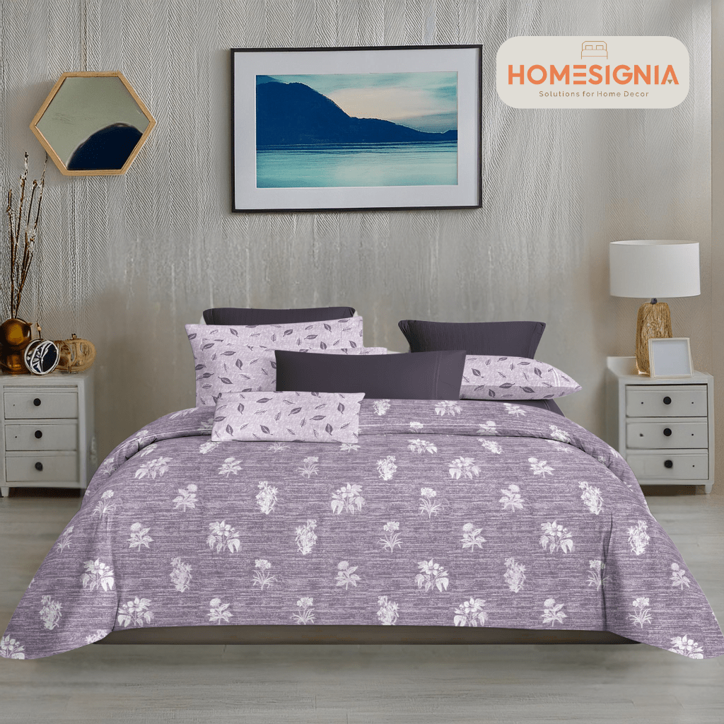 210 TC Lavender Bloom Floral  King Size Bedsheet Set