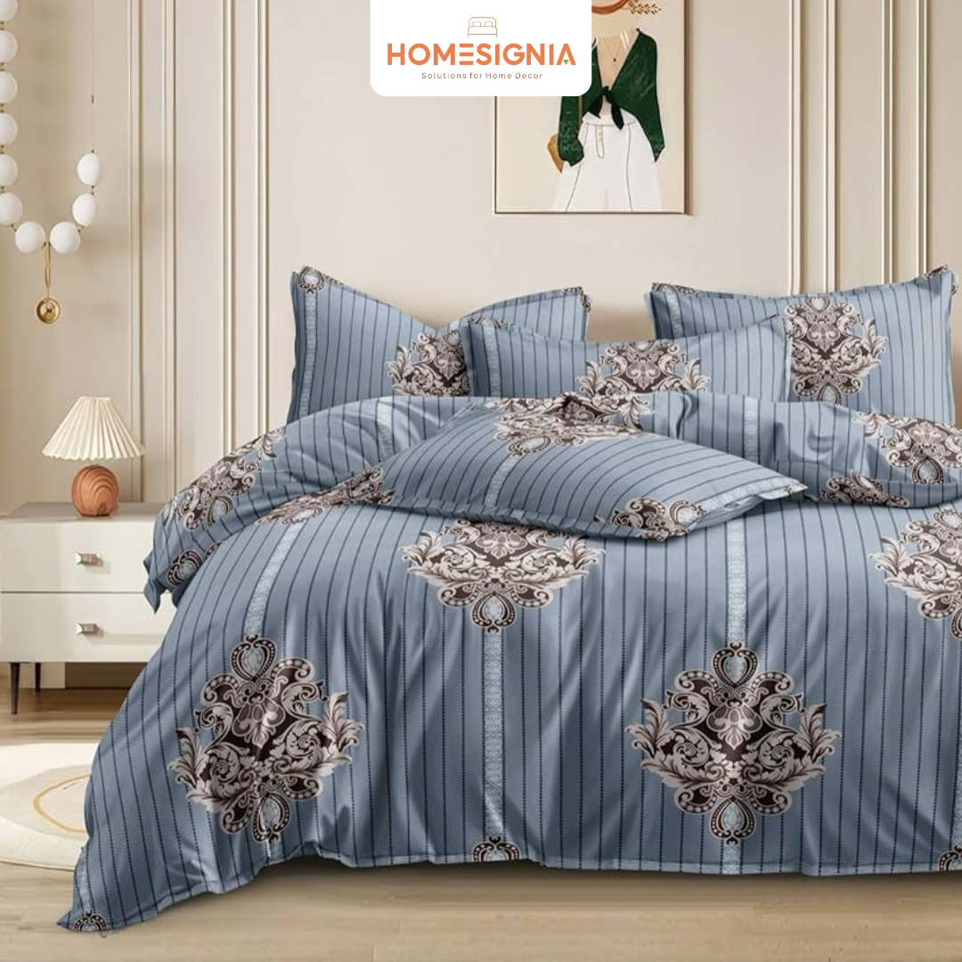 Azure Damask Stripe Elastic Bedsheet - Homesignia