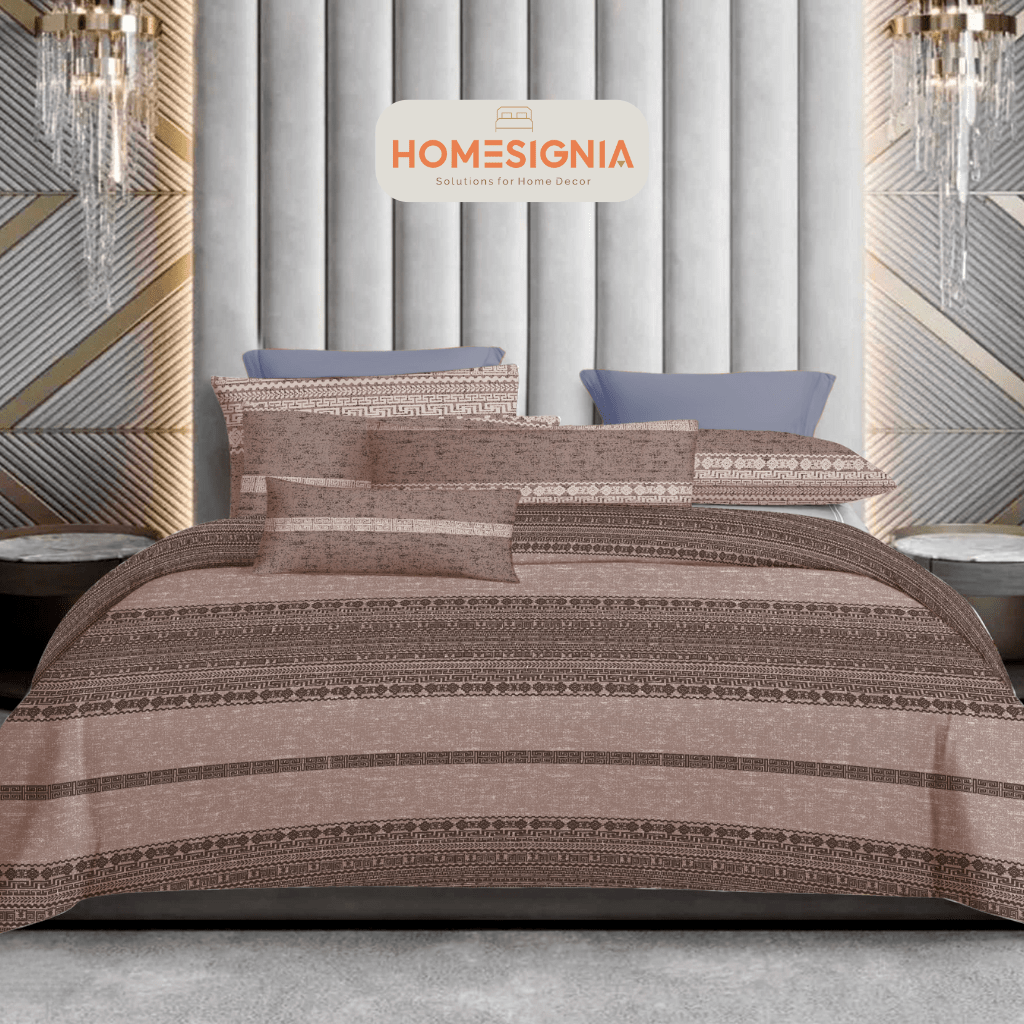 Luxurious 100% Cotton Brown Patterned King Size Bedsheet with Pillow Covers