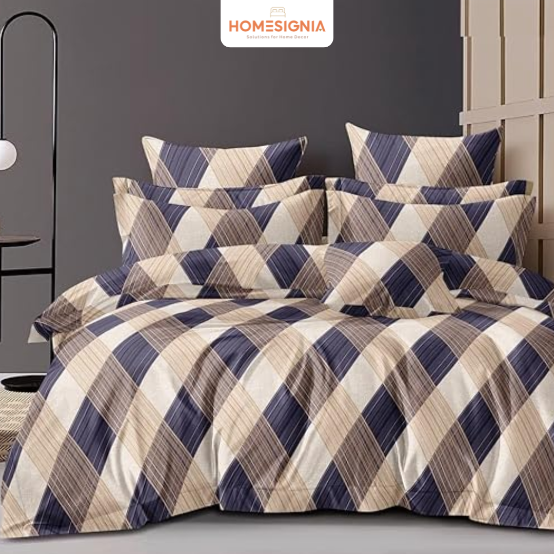 Artistic Brushstroke Elastic Bedsheet featuring abstract pastel-colored brushstrokes in pink, mint green, and beige with matching pillow covers on a neatly made bed.
