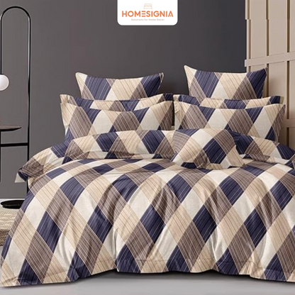 Artistic Brushstroke Elastic Bedsheet featuring abstract pastel-colored brushstrokes in pink, mint green, and beige with matching pillow covers on a neatly made bed.