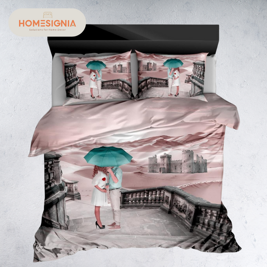 284 TC Pink Dreamy Romantic Castle Couple Bedsheet Set