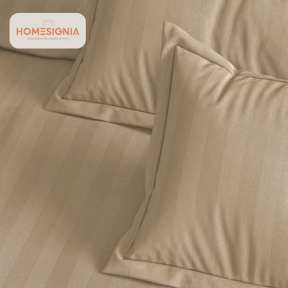 300 TC 100% Cotton Mocha Satin Stripe King Size Bedsheet with 2 Pillow Covers_2