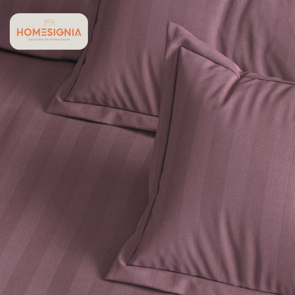 300 TC  100% Cotton Plum Satin Stripe King Size Bedsheet with 2 Pillow Covers_2