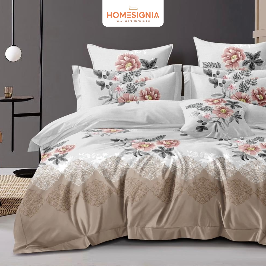 Elegant Floral Border Elastic Bedsheet - Homesignia