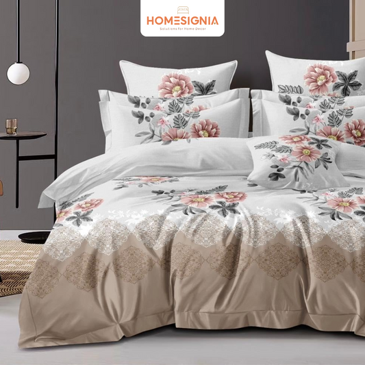Elegant Floral Border Elastic Bedsheet - Homesignia