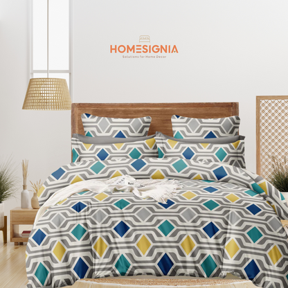 Elastic Multicolor Geometric Cotton Blend King Size Bedsheet