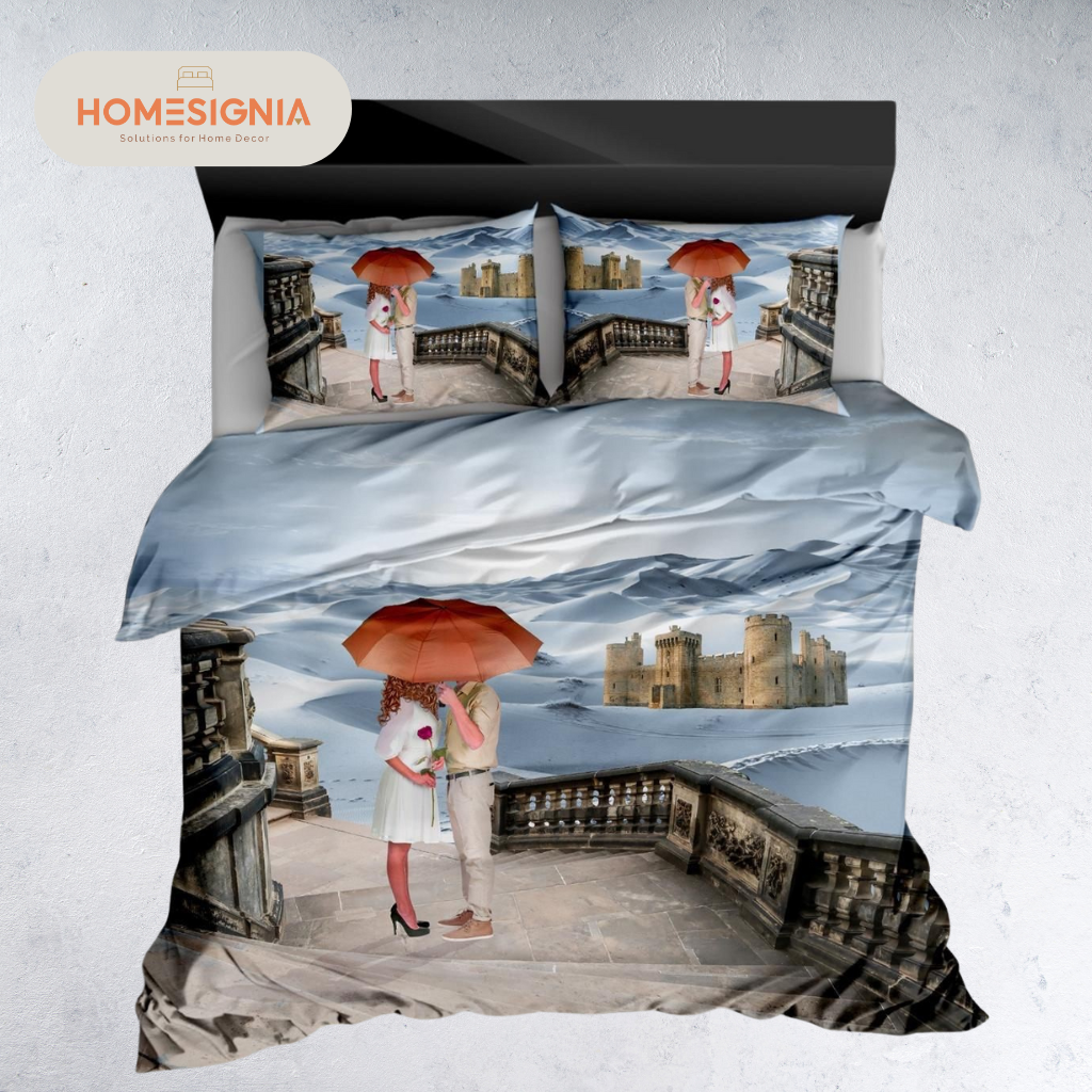 284 TC Blue Dreamy Romantic Castle Couple Bedsheet Set