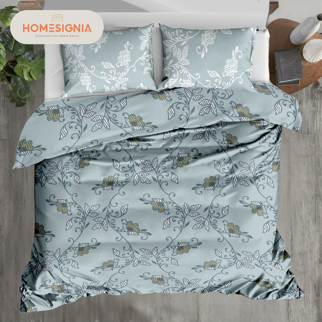 Calm Sky Floral King Size Bedsheet with 2 Pillow Covers