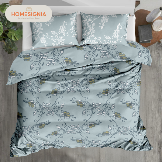 Calm Sky Floral King Size Bedsheet with 2 Pillow Covers