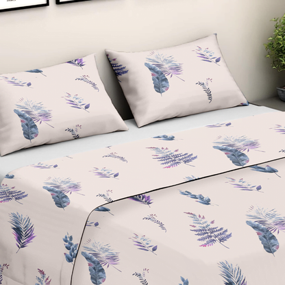 280 TC  Pastel Ferns Flat King Size Bedsheet with 2 Pillow Covers